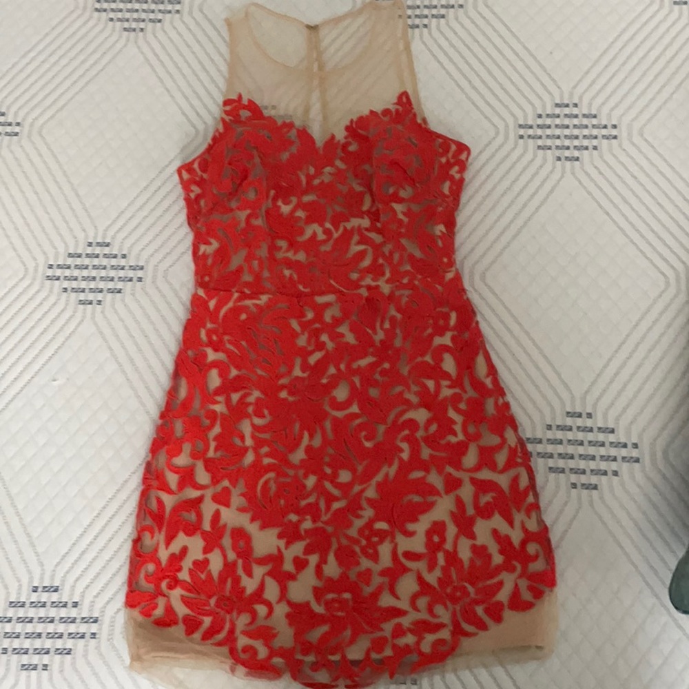 Bebe beautiful embroidered lace/mesh above knee dress. Size 4